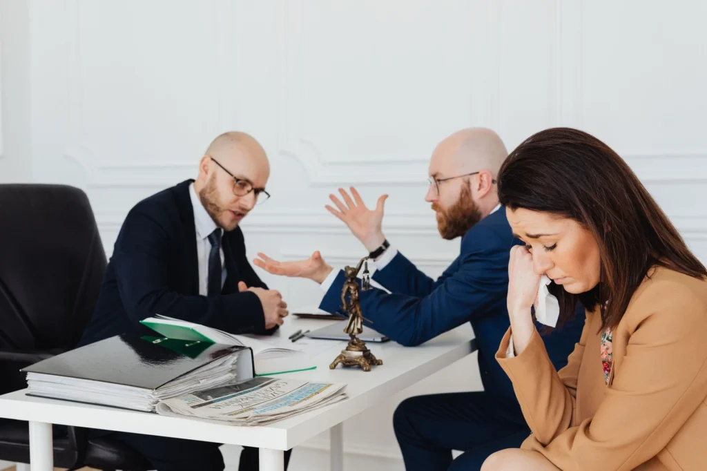 Family and law lawyer discussing case with clients