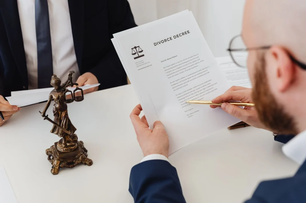 Florida family law attorney discussing case with clients